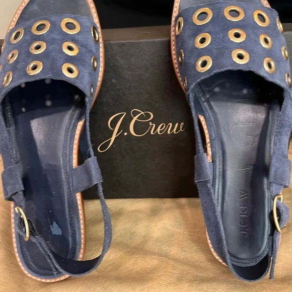 J CREW Blue Suede Grommet Slingback Sandals 8.5 - Picture 3 of 7